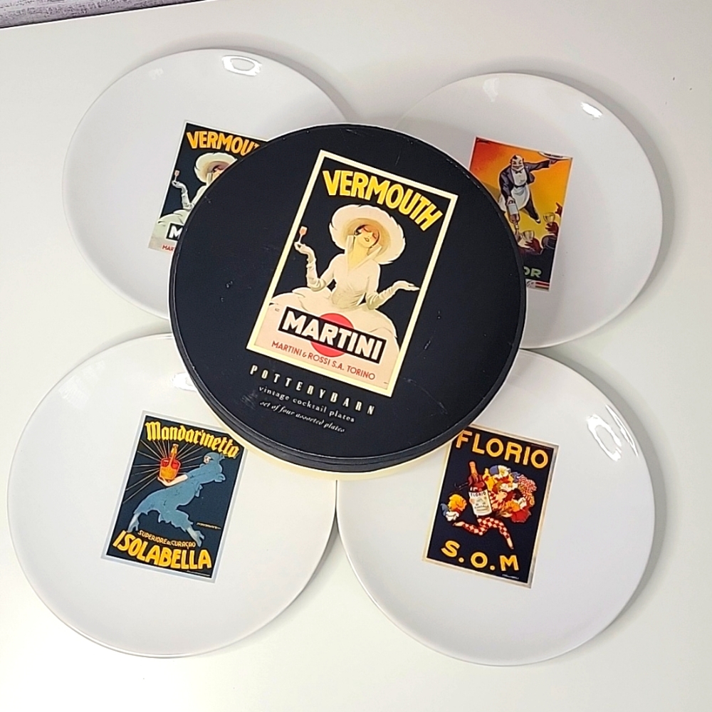 Pottery Barn Vintage Cocktail Plates with Marcello Dudovich Art